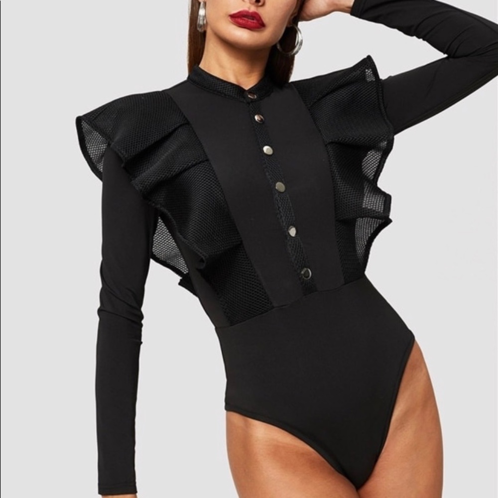 Black Ruffled Bodysuit - Picture 2 of 3
